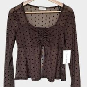 Sheer Brown Polka Dot Women's Top